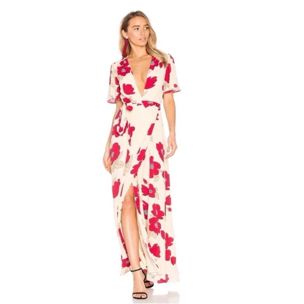 Revolve PRIVACY PLEASE Kimono Boho Floral Dress in Sand